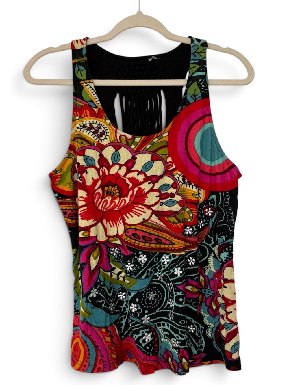 Desigual Women’s Multicolor Floral Tank Top XL - Y2K Boho Hippie Festival